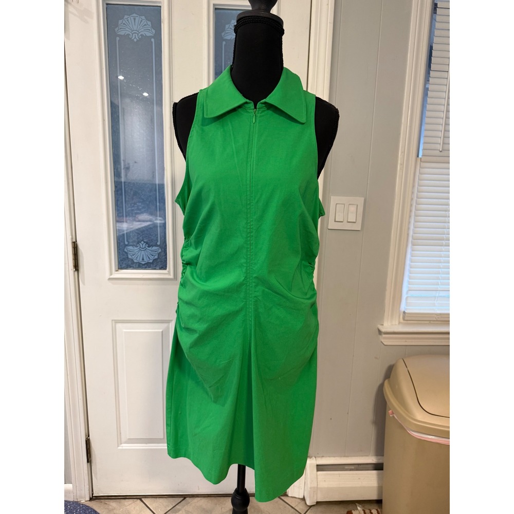 Mango MNG Green Sleeveless Zip Ruched Mini Dress Size L 8 Vestido 439Medina